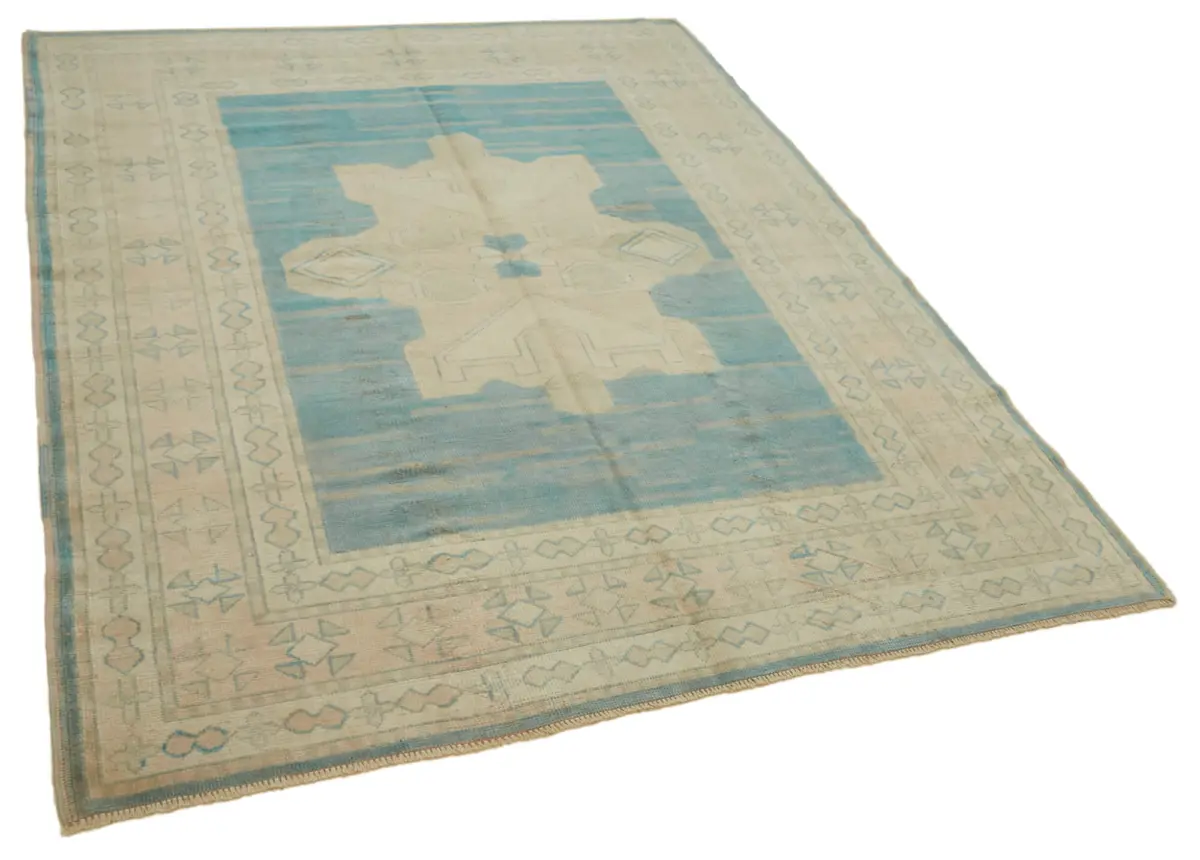 Anadolu Eskitme Bej Pamuk Üzerine Yün El Dokuma Halı-173x237 - Görsel 2