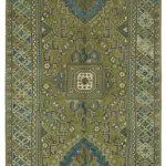 Anadolu Eskitme Yeşil Pamuk Üzerine Yün El Dokuma Halı-196x310