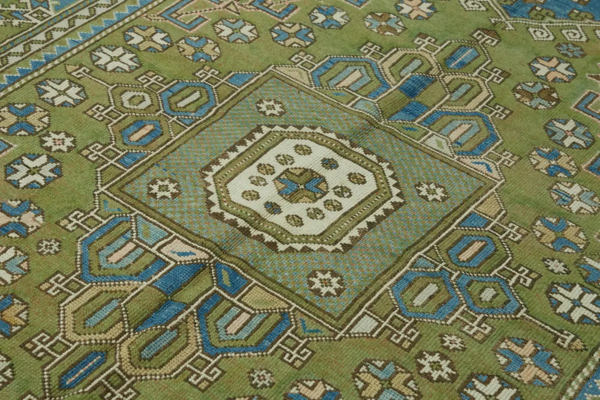 Anadolu Eskitme Yeşil Pamuk Üzerine Yün El Dokuma Halı-196x310 - Görsel 5