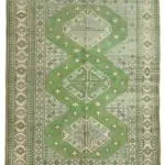 Anadolu Eskitme Yeşil Pamuk Üzerine Yün El Dokuma Halı-188x253