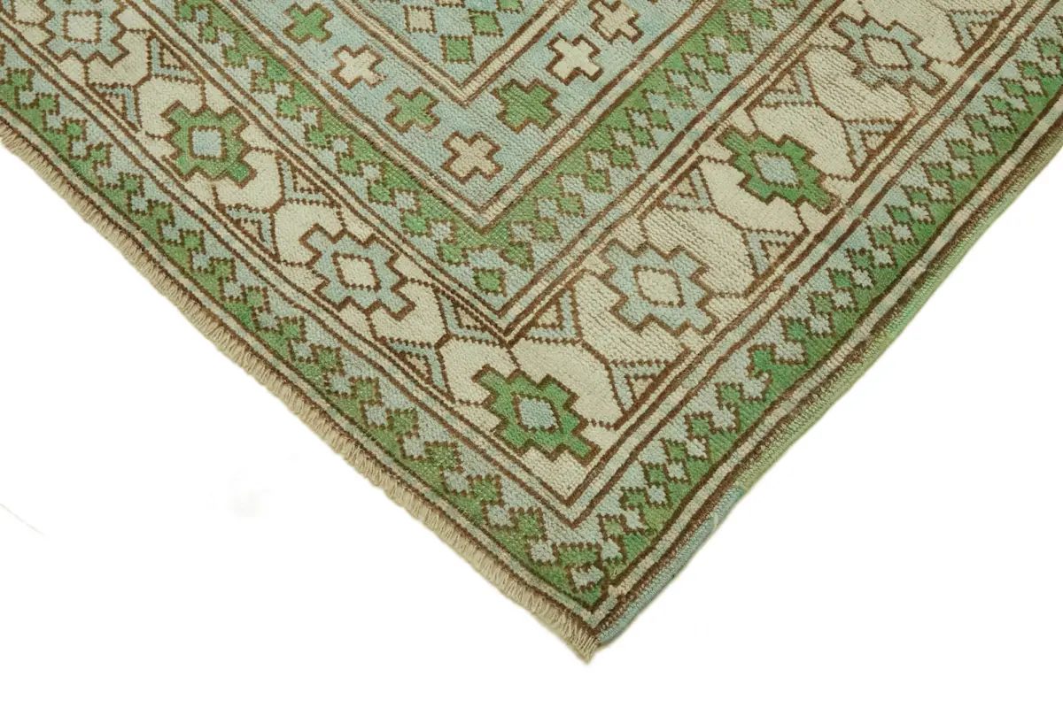 Anadolu Eskitme Yeşil Pamuk Üzerine Yün El Dokuma Halı-188x253 - Görsel 4