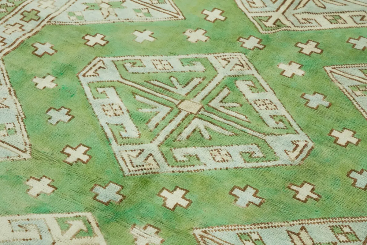 Anadolu Eskitme Yeşil Pamuk Üzerine Yün El Dokuma Halı-188x253 - Görsel 5