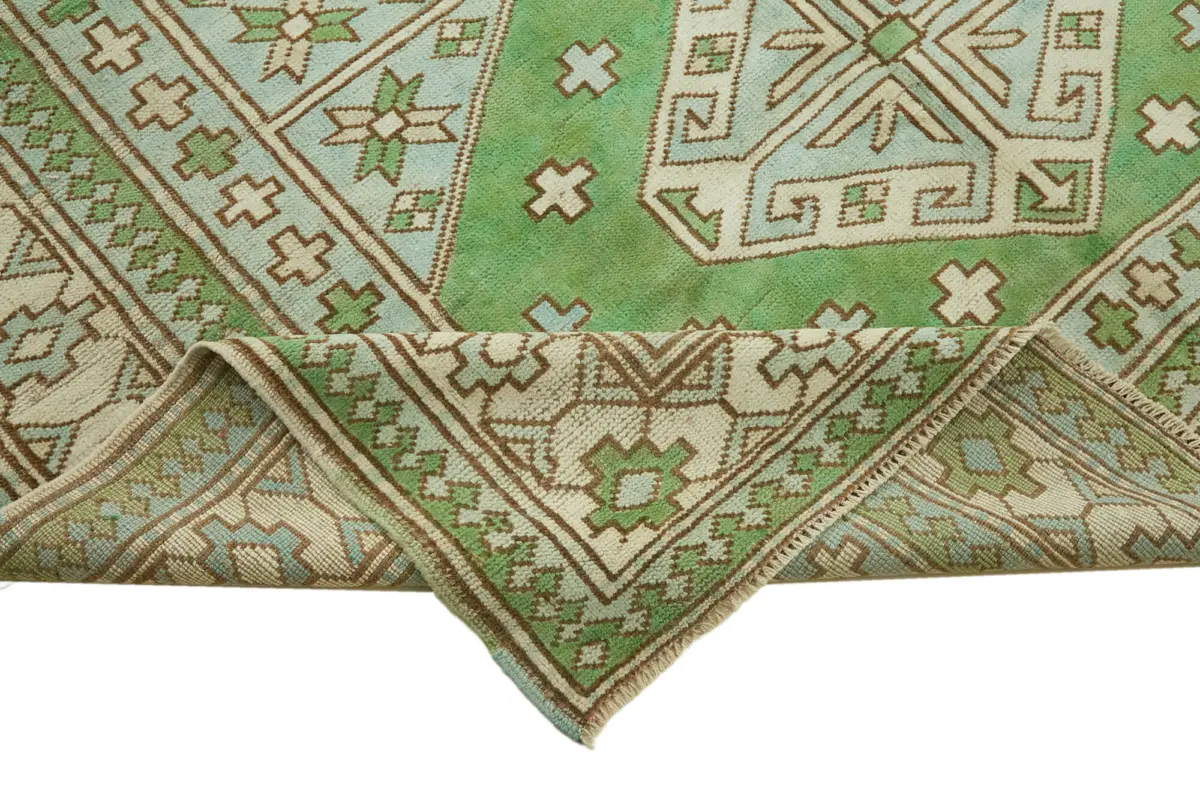 Anadolu Eskitme Yeşil Pamuk Üzerine Yün El Dokuma Halı-188x253 - Görsel 6