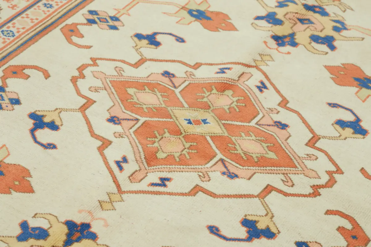 Anadolu Eskitme Bej Pamuk Üzerine Yün El Dokuma Halı-185x253 - Görsel 5