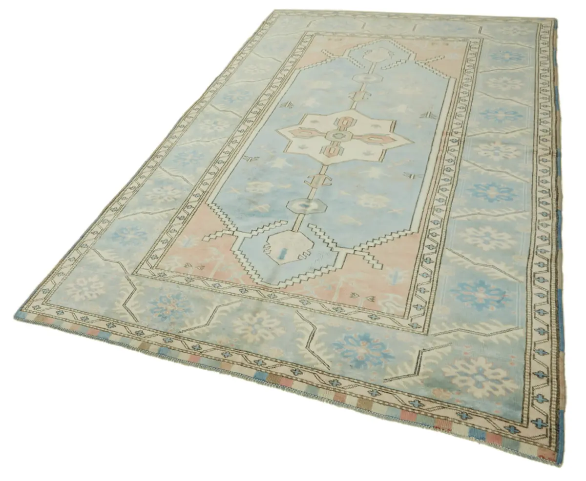 Anadolu Eskitme Mavi Pamuk Üzerine Yün El Dokuma Halı-174x277 - Görsel 3