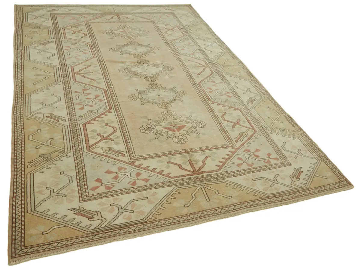 Anadolu Eskitme Bej Pamuk Üzerine Yün El Dokuma Halı-191x289 - Görsel 2