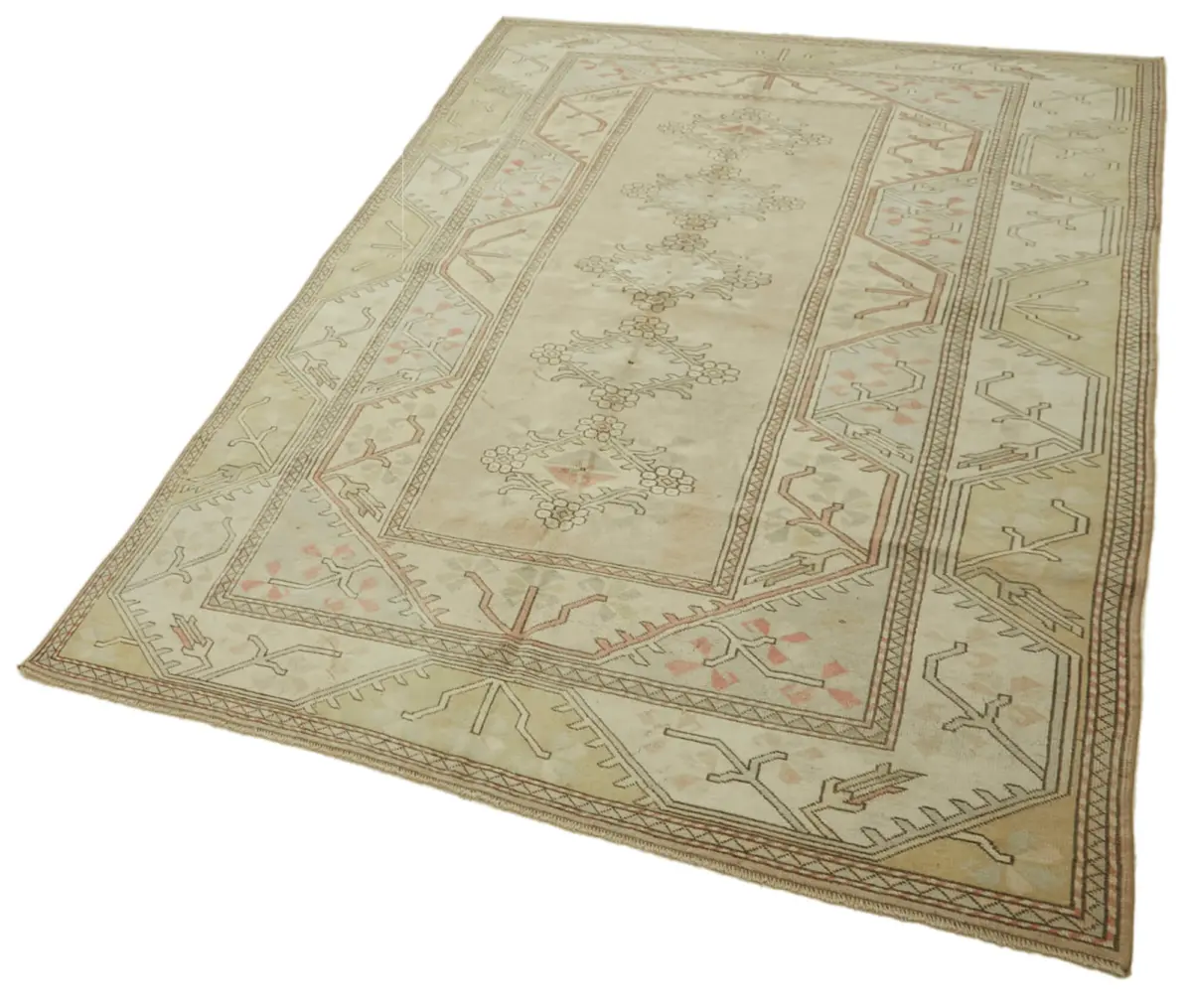 Anadolu Eskitme Bej Pamuk Üzerine Yün El Dokuma Halı-191x289 - Görsel 3