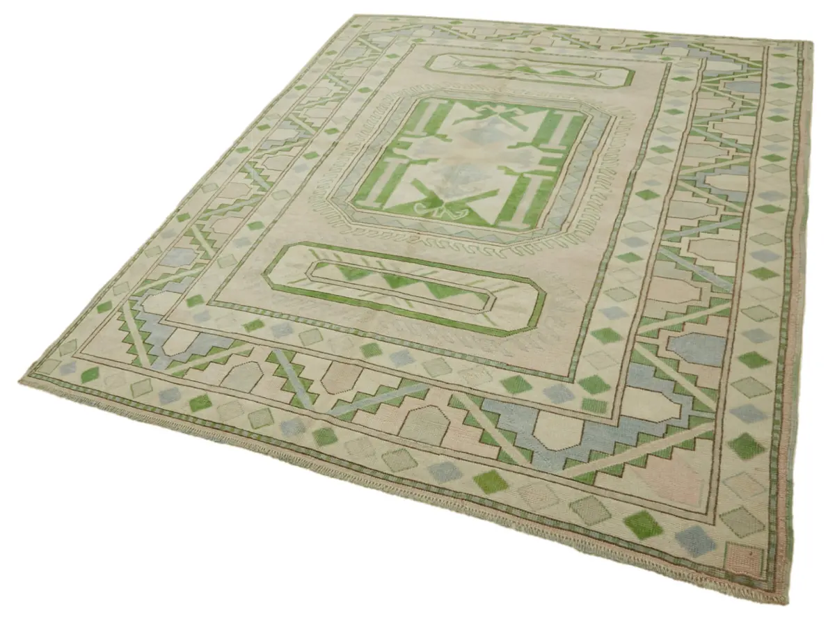 Anadolu Eskitme Bej Pamuk Üzerine Yün El Dokuma Halı-221x296 - Görsel 3