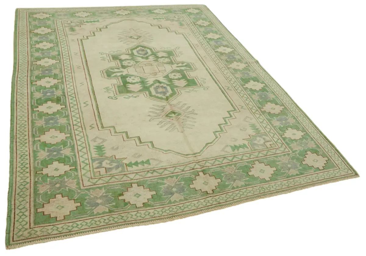 Anadolu Eskitme Yeşil Pamuk Üzerine Yün El Dokuma Halı-186x245 - Görsel 2