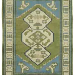 Anadolu Eskitme Yeşil Pamuk Üzerine Yün El Dokuma Halı-187x241