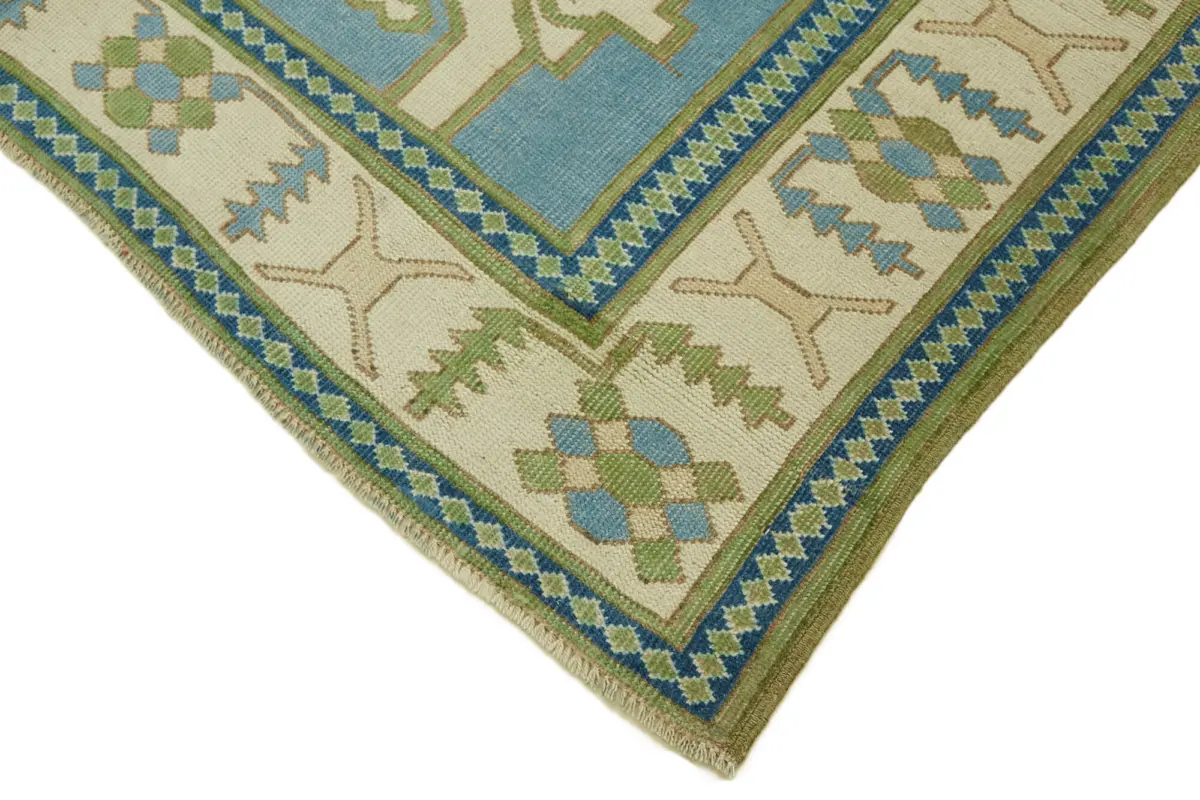 Anadolu Eskitme Yeşil Pamuk Üzerine Yün El Dokuma Halı-187x241 - Görsel 4