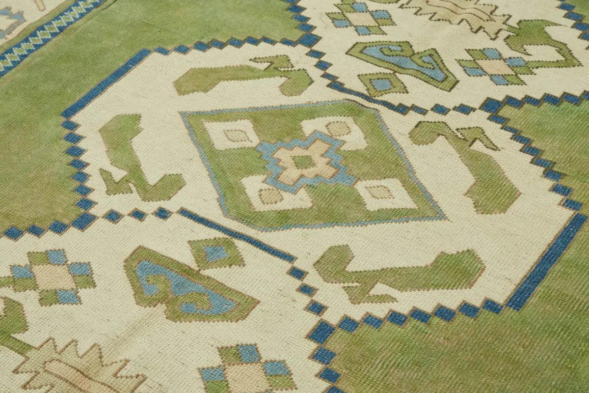 Anadolu Eskitme Yeşil Pamuk Üzerine Yün El Dokuma Halı-187x241 - Görsel 5