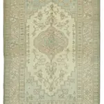 Anadolu Eskitme Bej Pamuk Üzerine Yün El Dokuma Halı-200x291