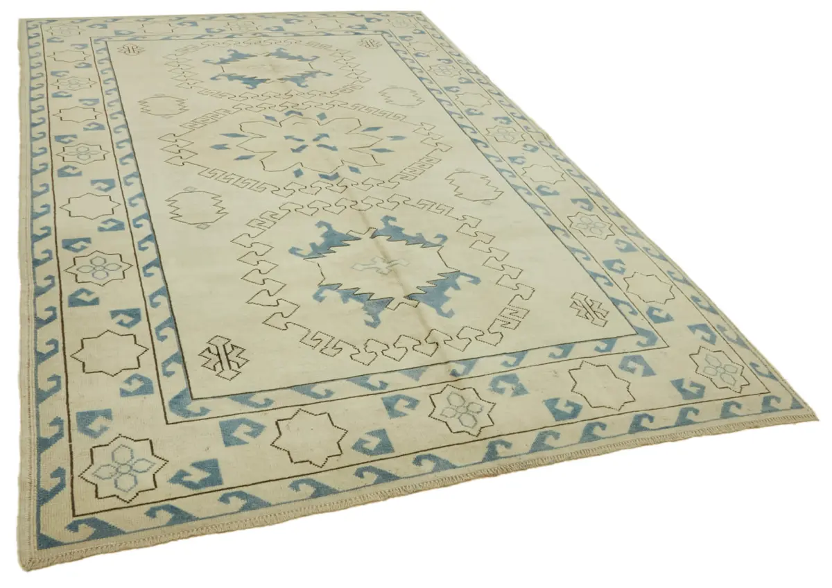 Anadolu Eskitme Bej Pamuk Üzerine Yün El Dokuma Halı-203x312 - Görsel 2