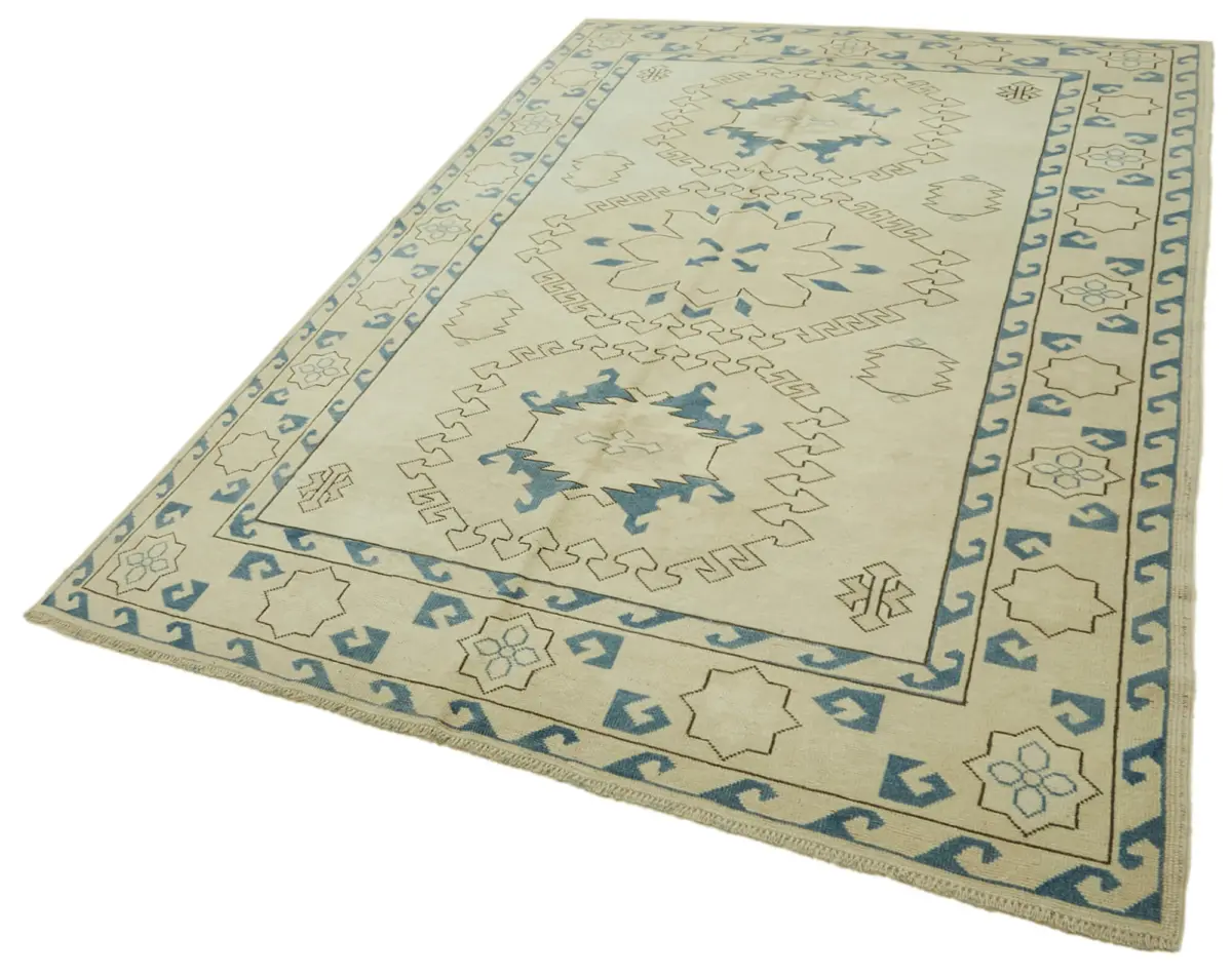 Anadolu Eskitme Bej Pamuk Üzerine Yün El Dokuma Halı-203x312 - Görsel 3