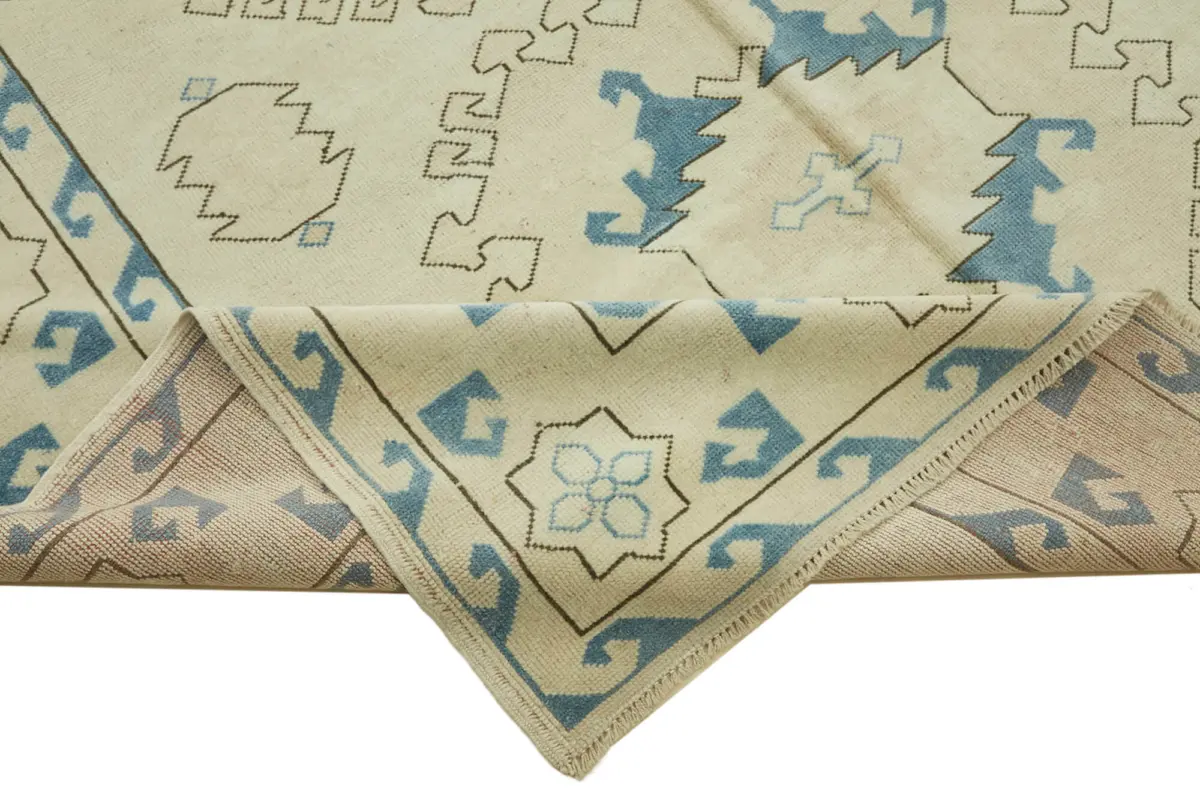 Anadolu Eskitme Bej Pamuk Üzerine Yün El Dokuma Halı-203x312 - Görsel 6