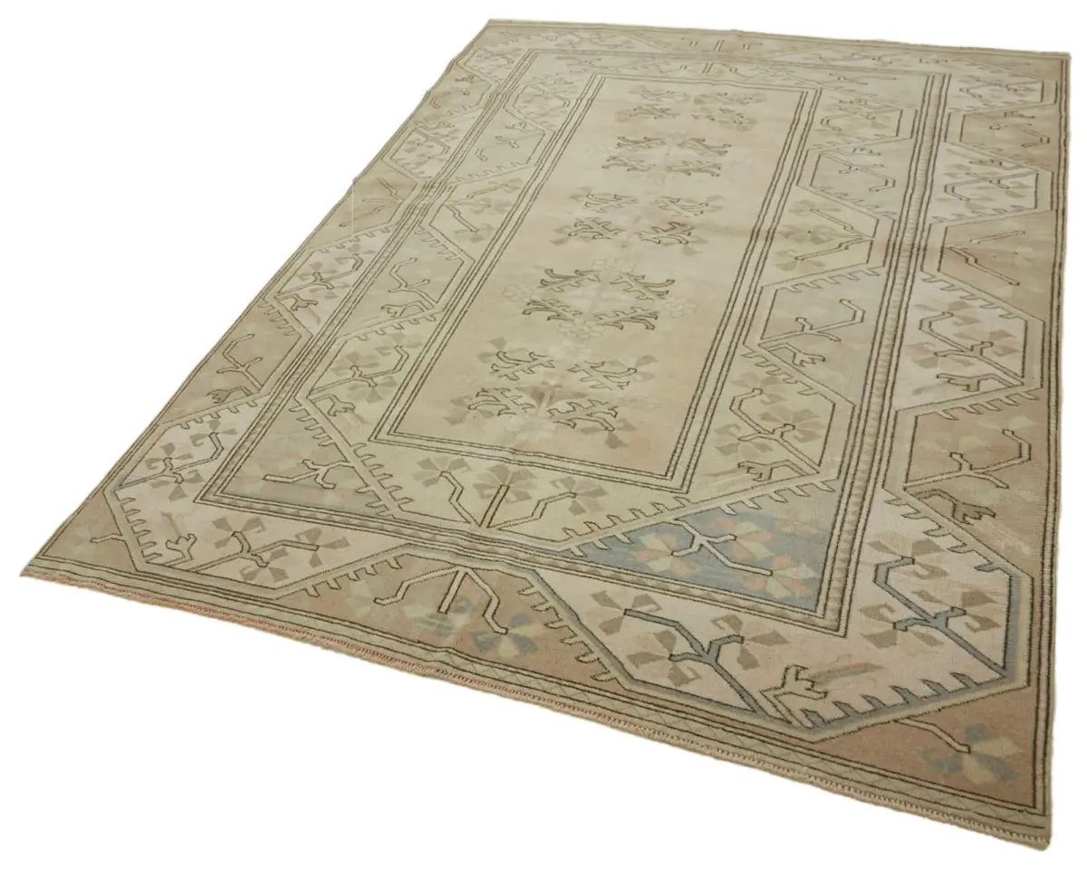 Anadolu Eskitme Bej Pamuk Üzerine Yün El Dokuma Halı-195x278 - Görsel 3