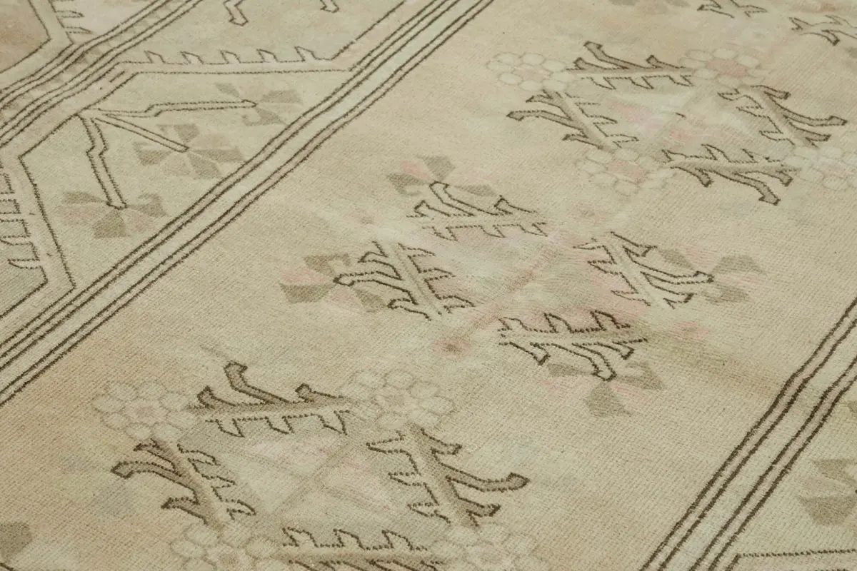 Anadolu Eskitme Bej Pamuk Üzerine Yün El Dokuma Halı-195x278 - Görsel 5