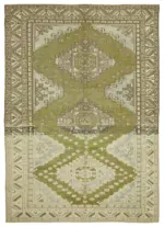 Anadolu Eskitme Yeşil Pamuk Üzerine Yün El Dokuma Halı-186x271