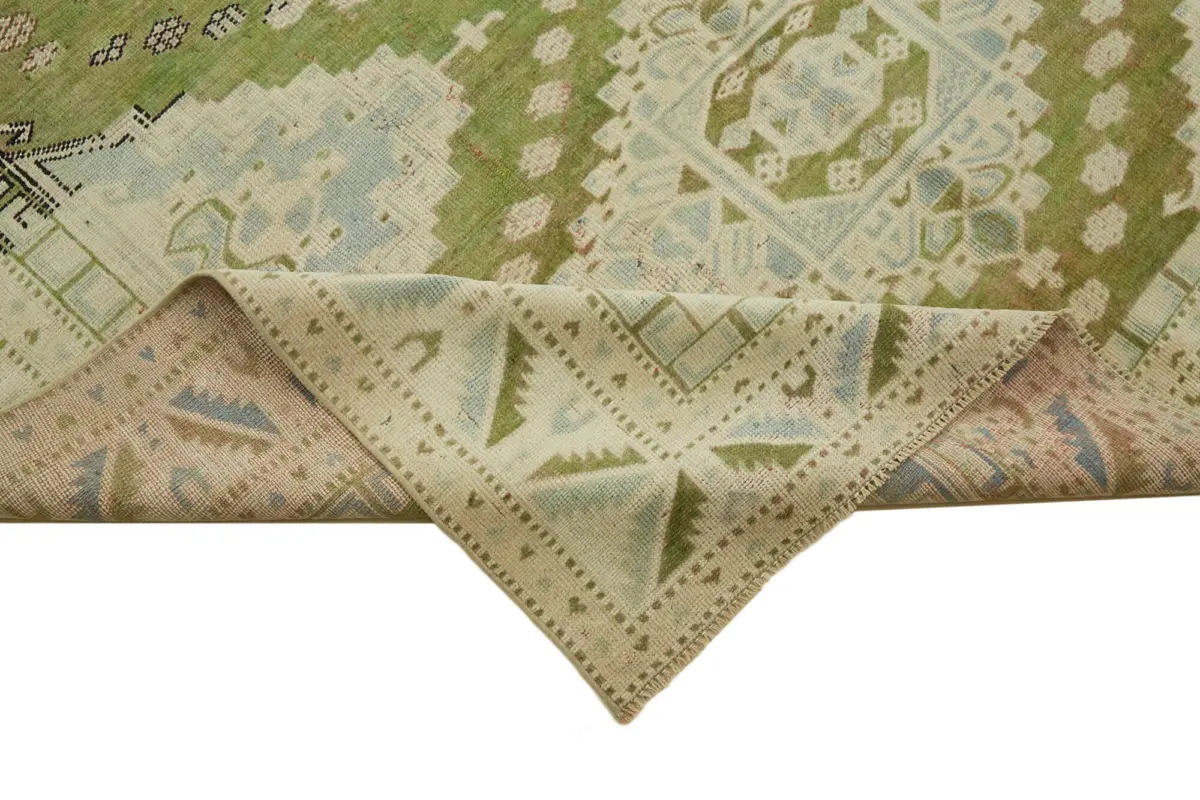 Anadolu Eskitme Yeşil Pamuk Üzerine Yün El Dokuma Halı-186x271 - Görsel 6
