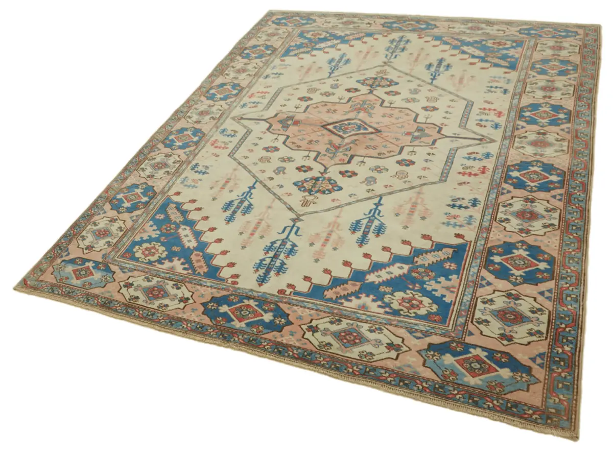 Anadolu Eskitme Bej Pamuk Üzerine Yün El Dokuma Halı-183x244 - Görsel 3