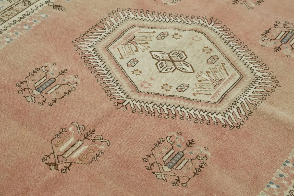 Anadolu Eskitme Bej Pamuk Üzerine Yün El Dokuma Halı-207x293 - Görsel 5