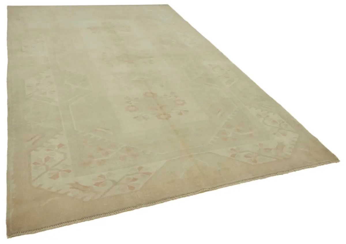 Anadolu Eskitme Bej Pamuk Üzerine Yün El Dokuma Halı-205x313 - Görsel 2