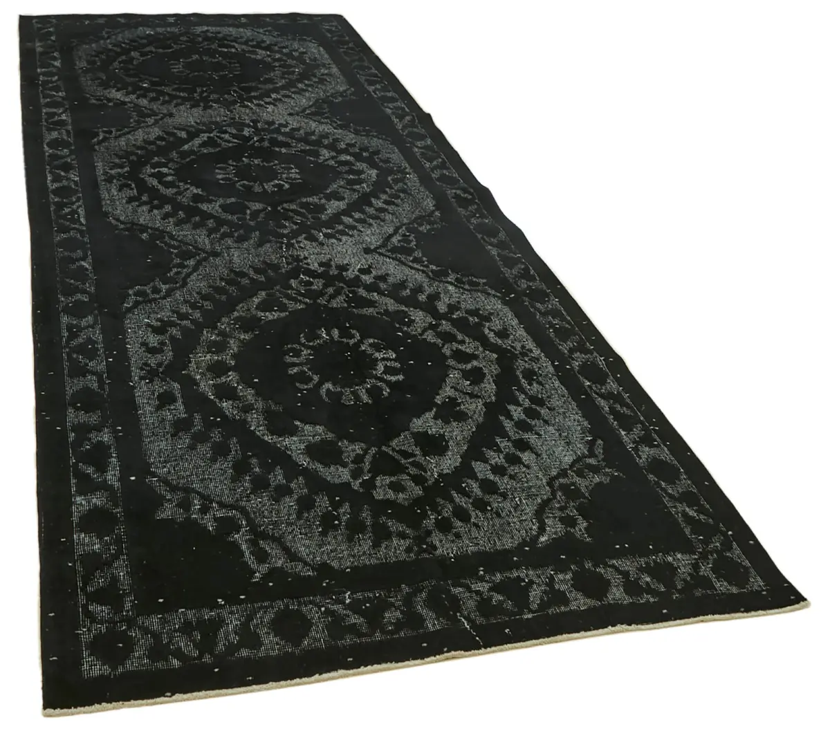 Oyma Siyah Pamuk Üzerine Yün El Dokuma Kilim-141x365 - Görsel 2