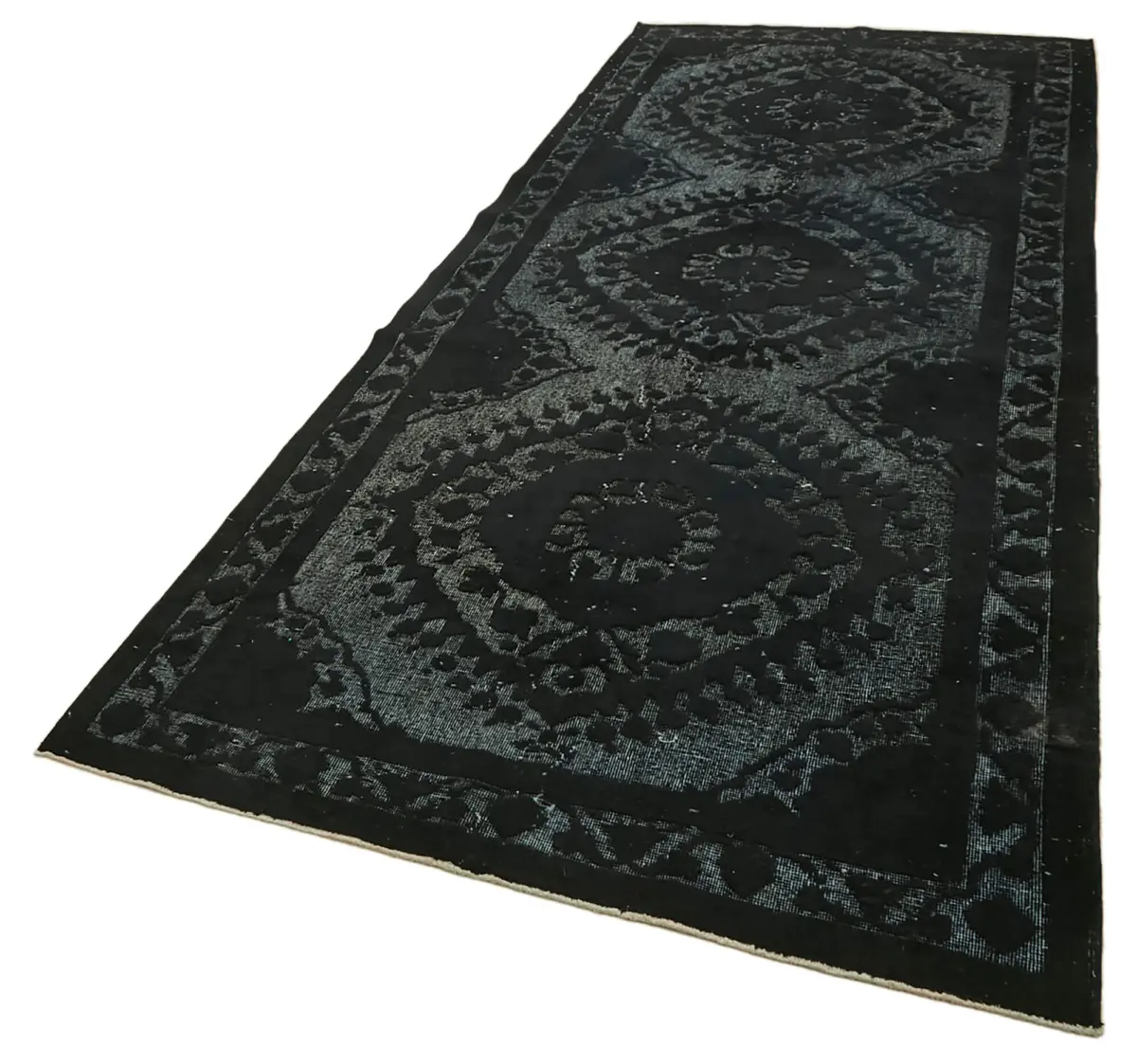 Oyma Siyah Pamuk Üzerine Yün El Dokuma Kilim-141x365 - Görsel 3