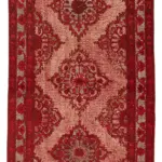 Oyma Kırmızı Pamuk Üzerine Yün El Dokuma Kilim-144x404