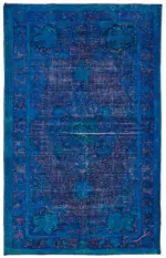 Oyma Mavi Pamuk Üzerine Yün El Dokuma Kilim-201x325