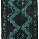 Oyma Siyah Pamuk Üzerine Yün El Dokuma Kilim-140x368