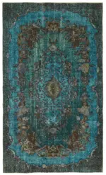 Oyma Mavi Pamuk Üzerine Yün El Dokuma Kilim-157x267