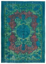 Oyma Mavi Pamuk Üzerine Yün El Dokuma Kilim-199x284