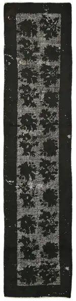 Oyma Siyah Pamuk Üzerine Yün El Dokuma Kilim-072x321