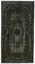 Oyma Siyah Pamuk Üzerine Yün El Dokuma Kilim-117x219