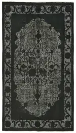 Oyma Siyah Pamuk Üzerine Yün El Dokuma Kilim-117x206