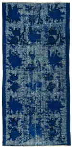 Oyma Mavi Pamuk Üzerine Yün El Dokuma Kilim-084x181