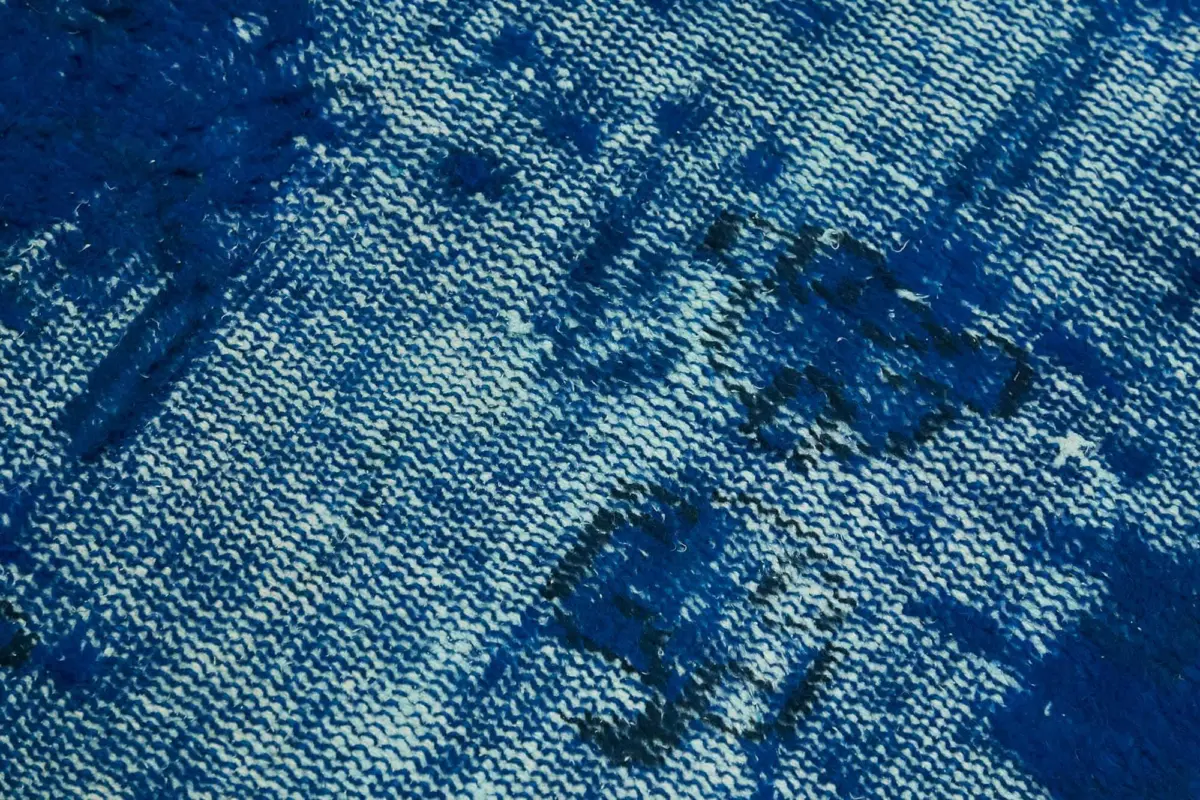 Oyma Mavi Pamuk Üzerine Yün El Dokuma Kilim-084x181 - Görsel 5