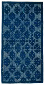 Oyma Mavi Pamuk Üzerine Yün El Dokuma Kilim-124x245