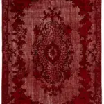 Oyma Kırmızı Pamuk Üzerine Yün El Dokuma Kilim-201x301