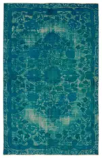 Oyma Mavi Pamuk Üzerine Yün El Dokuma Kilim-180x287