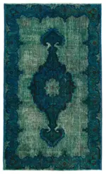 Oyma Mavi Pamuk Üzerine Yün El Dokuma Kilim-163x276