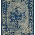 Oyma Mavi Pamuk Üzerine Yün El Dokuma Kilim-184x279