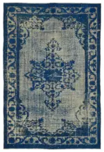 Oyma Mavi Pamuk Üzerine Yün El Dokuma Kilim-184x279
