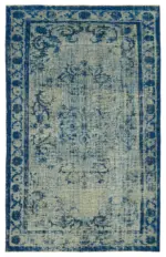 Oyma Mavi Pamuk Üzerine Yün El Dokuma Kilim-186x299