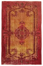 Oyma Kırmızı Pamuk Üzerine Yün El Dokuma Kilim-185x293