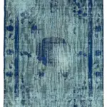 Oyma Mavi Pamuk Üzerine Yün El Dokuma Kilim-207x304