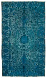 Oyma Mavi Pamuk Üzerine Yün El Dokuma Kilim-166x281