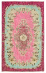 Oyma Pembe Pamuk Üzerine Yün El Dokuma Kilim-166x272